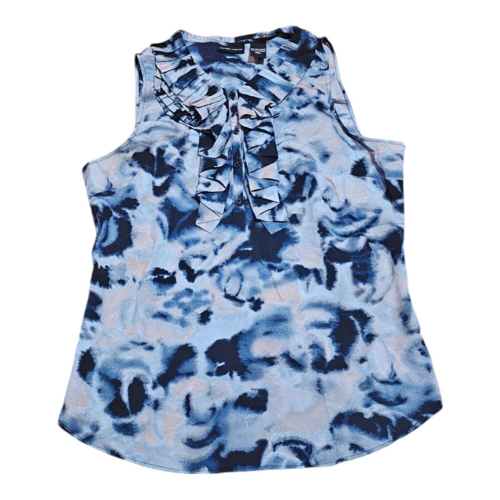 EUC NY & Co. Tie Dye Blouse Polyester Lightweight Front Ruffle Size Large Blue
